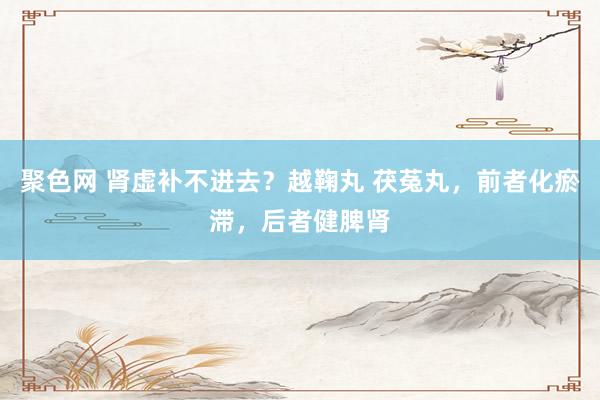 聚色网 肾虚补不进去？越鞠丸 茯菟丸，前者化瘀滞，后者健脾肾
